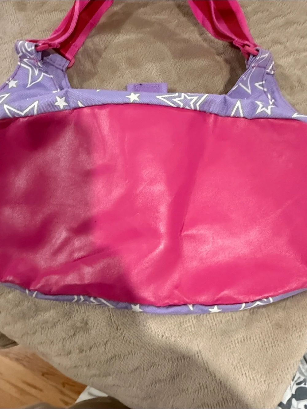American Girl retired purple w/ white stars print tote bag 18” doll carrier
